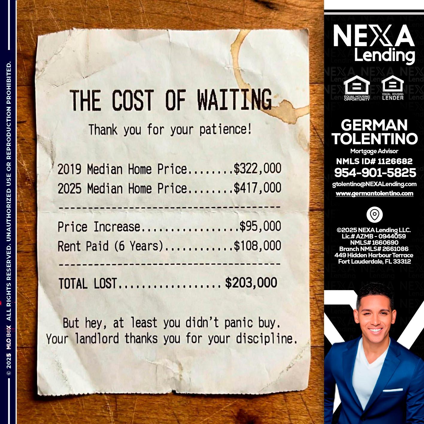 THE COST OF WAITING - German Tolentino -Mortgage Advisor