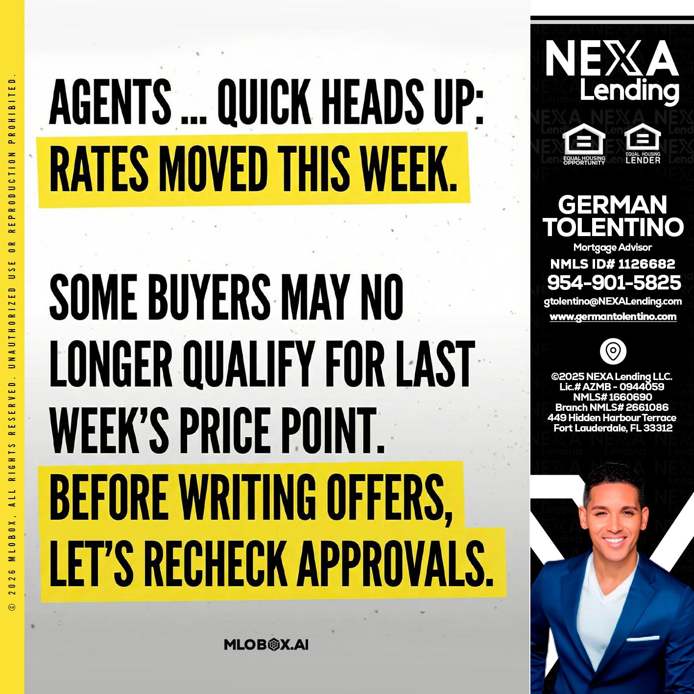 agents quick heads up - German Tolentino -Mortgage Advisor
