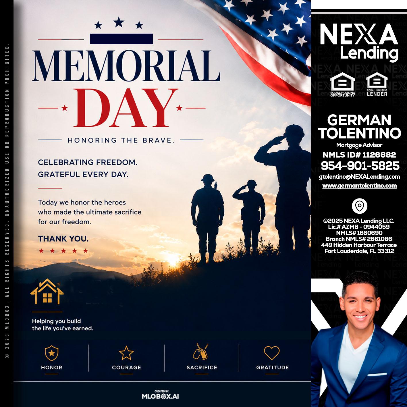 MEMORIAL DAY - German Tolentino -Mortgage Advisor