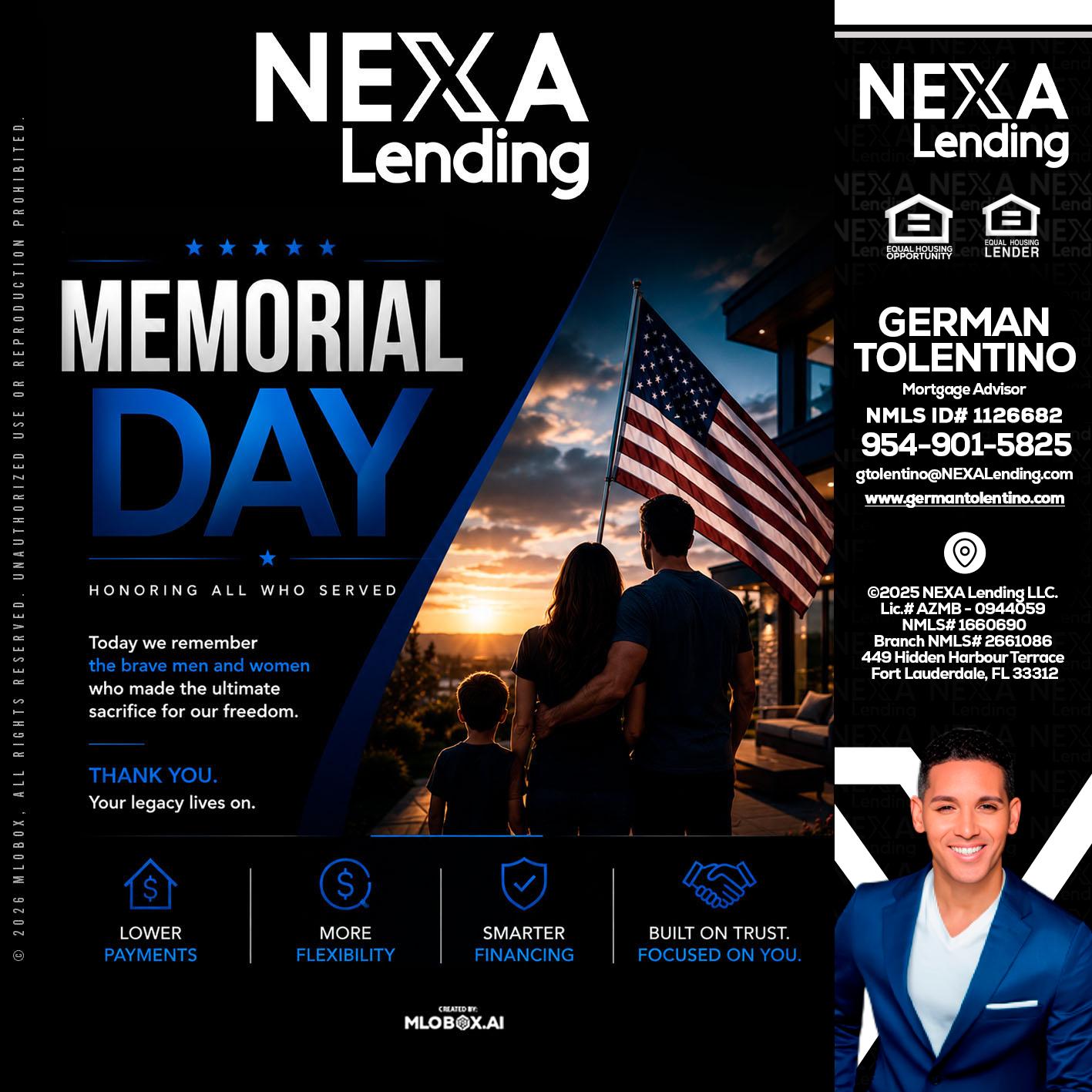 MEMORIAL DAY - German Tolentino -Mortgage Advisor