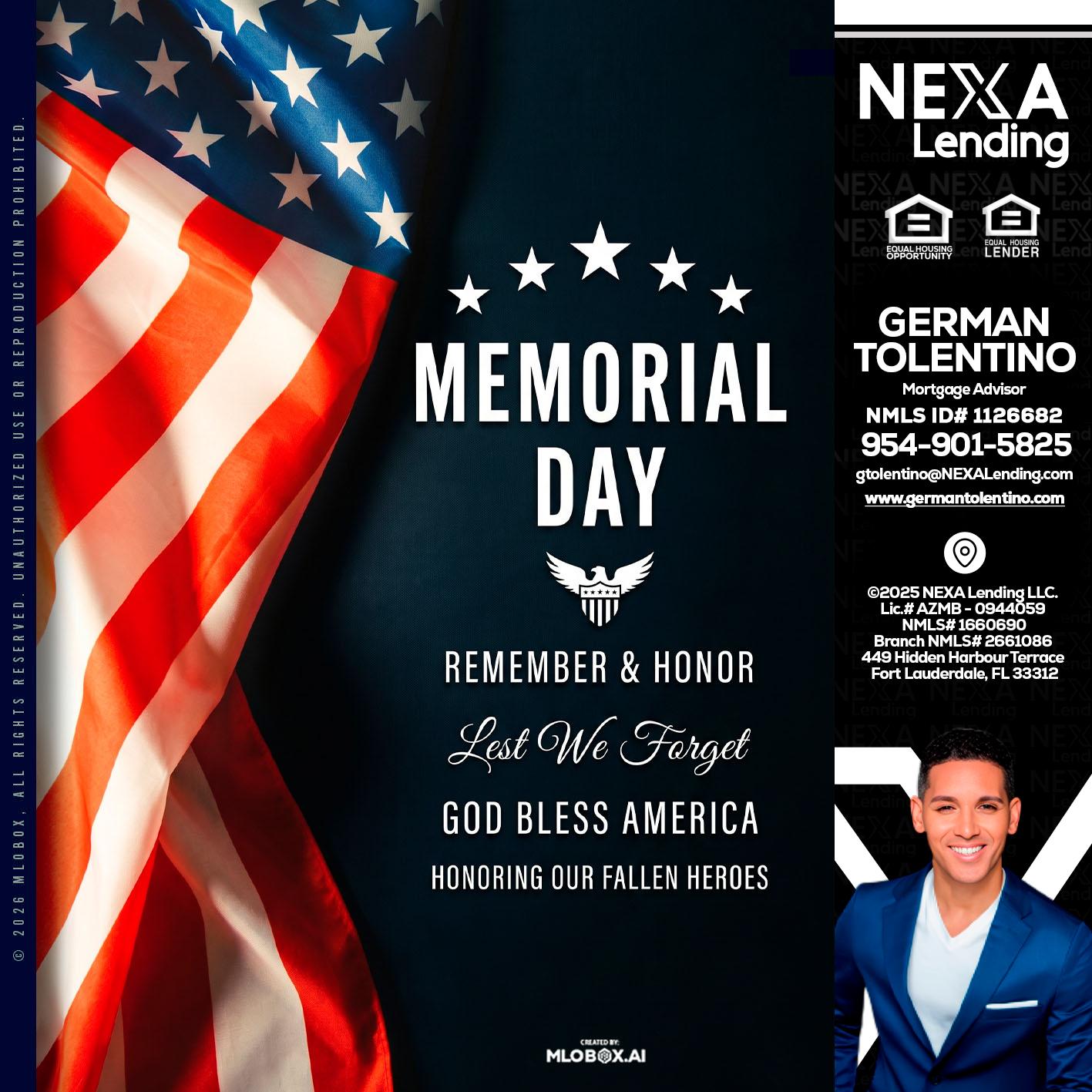 MEMORIAL DAY - German Tolentino -Mortgage Advisor