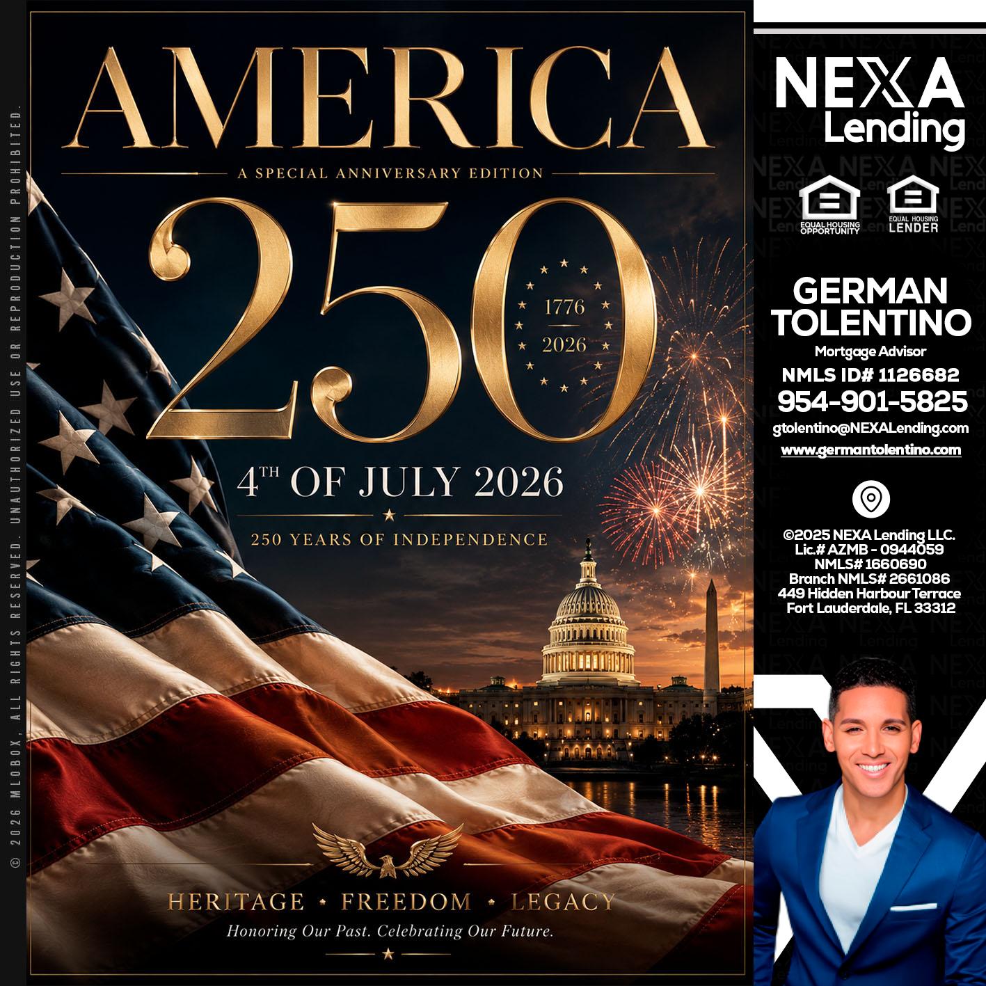 AMERICA 250 TH - German Tolentino -Mortgage Advisor