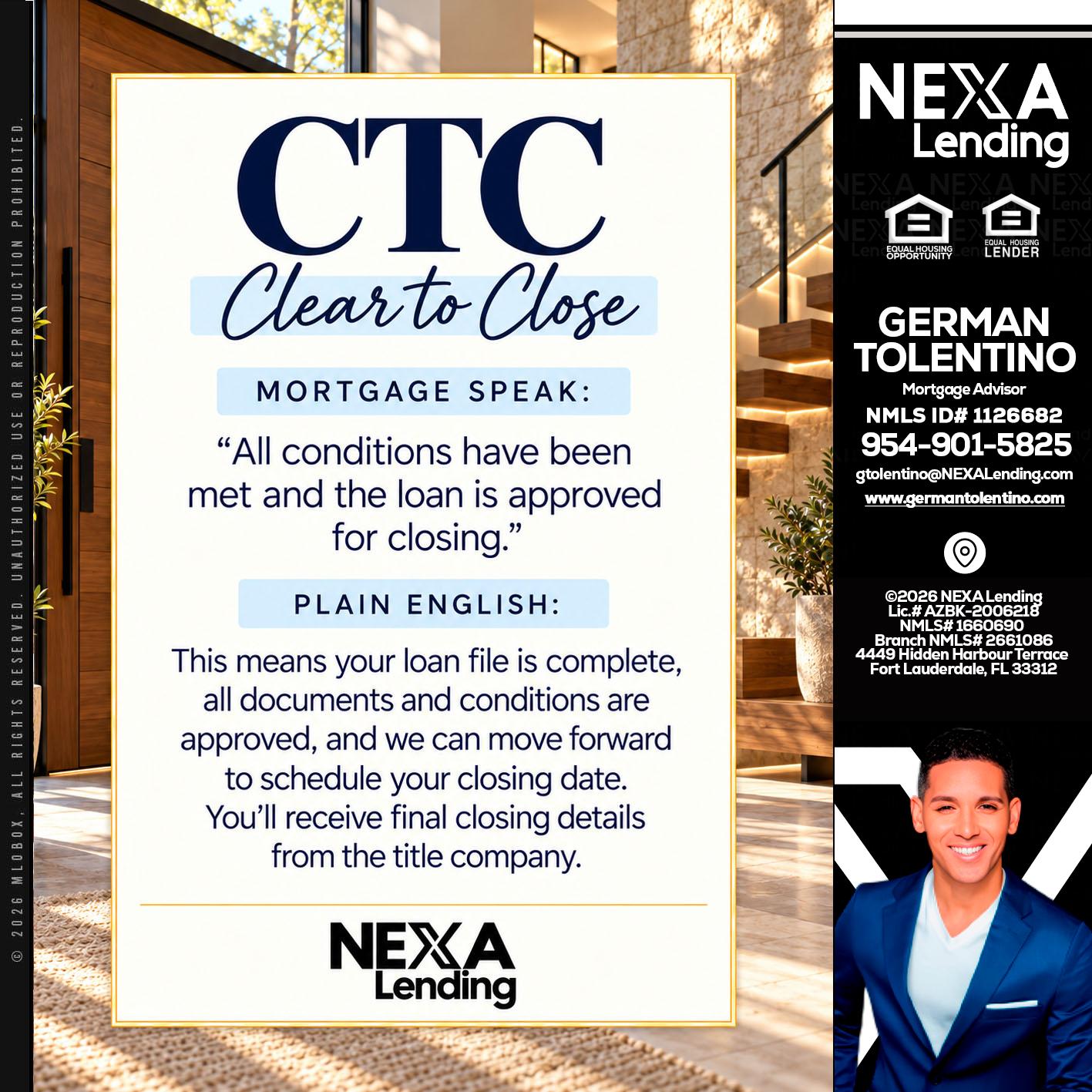 CLEAR TO CLOSE - German Tolentino -Mortgage Advisor